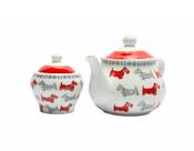Jogo Bule e Açucareiro com Tampas Porcelana Dogs Casambiente