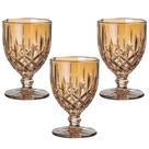 Jogo C/ 3 Taças de Vidro Louvre Âmbar 350ml Luxo Bebidas Água Suco