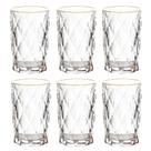 Jogo C/ 6 Copos de Vidro Diamond Borda Dourada 350ml Luxo Bebidas Água Suco