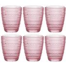 Jogo C/ 6 Copos de Vidro Pérola Rosa 300ml Luxo Bebidas Água Suco