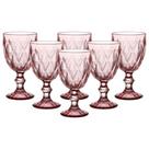 Jogo C/ 6 Taças Diamond Rosa Ametista 340ml Mesa Posta Bebidas Água Suco