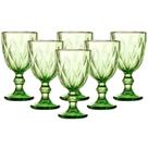 Jogo C/ 6 Taças Diamond Verde Esmeralda 340ml Mesa Posta Bebidas Água Suco