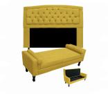 Jogo Cabeceira Geovana + Calçadeira Fênix Queen 160cm Suede Amarelo - LM DECOR Jogo Cabeceira Geovana + Calçadeira Fênix Queen 160cm Suede Amarelo - LM DECOR