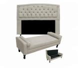 Jogo Cabeceira Geovana + Calçadeira Fênix Solteiro 90cm Suede Bege - LM DECOR