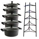Jogo Caçarola Silicone Preto T/V 16 Ao 24Cm E Paneleiro