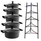 Jogo Caçarola Silicone Preto T/V 16 ao 24cm e Paneleiro