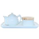 Jogo Café e Chá, Bandeja + Bule Chaleira 400ml + Açucareiro Ramequim 250ml - Porcelana Branca