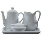 Jogo Café e Chá Mesa Posta, Bandeja + Bule Bico Longo 550ml + Açucareiro100ml + Jarra Leiteira 700ml - Kit Porcelana