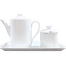Jogo Café e Chá Mesa Posta, Bandeja + Bule Bico longo 800ml + Açucareiro 250ml - Kit Porcelana Branca