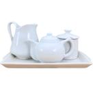 Jogo Café e Chá Mesa Posta, Bandeja + Bule Chaleira 400ml + Açucareiro 250ml + Jarra Leiteira 740ml - Kit Porcelana Bran