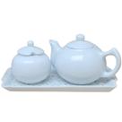 Jogo Café e Chá Mesa Posta, Bandeja + Bule Chaleira 830ml + Açucareiro Bolinha 350ml - Kit Porcelana