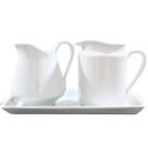 Jogo Café e Chá Mesa Posta, Bandeja + Jarra Leiteira 740ml + Jarra Suco 800ml - Kit Porcelana Branca