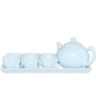 Jogo Café e Chá Mesa Posta, Bandeja + kit 6 xícaras cônicas 100ml + Chaleira 830ml - Porcelana Branca