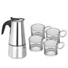 Jogo Cafeteira Italiana Com 4 Xícaras 100ml Aço Inox e Vidro