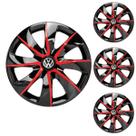 Jogo Calota Aro 13 Prime Black Red Universal + Emblema Resinado Volkswagen
