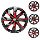 Jogo Calota Aro 14 Prime Black Red Universal + Emblema Resinado Chevrolet GM
