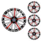 Jogo Calota Aro 14 Triton Sport Black Silver Red Universal + Emblema Resinado Ford