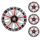 Jogo Calota Aro 14 Triton Sport Black Silver Red Universal + Emblema Resinado Peugeot