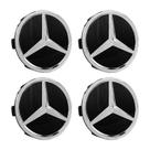 Jogo Calota Central Roda Mercedes Amg 75mm Preto Brilhante