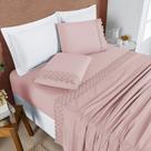 Jogo Cama Lençol Bouclê Solteiro Micro Percal 200 Fios c/ Laise Bordada 3 Peças - Sal Rosa