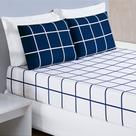 Jogo Cama Lençol Brooklyn King Quadriculado Micropercal 200 Fios 3 Peças - Azul Marinho