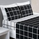 Jogo Cama Lençol Brooklyn King Quadriculado Micropercal 200 Fios 4 Peças - Preto