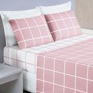Jogo Cama Lençol Brooklyn Queen Quadriculado Micropercal 200 Fios 4 Peças - Rosa