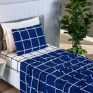 Jogo Cama Lençol Brooklyn Solteiro Quadriculado Micropercal 200 Fios 3 Peças - Azul Marinho