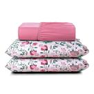 Jogo Cama Lençol Casa Scarpa Celi King Micropercal Estampado 200 Fios 3 Peças Bothanica Floral Rosa
