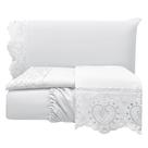Jogo Cama Lençol Detail Queen Bordado Guipir Bordado Inglês Percal 300 Fios 4 Peças - Branco