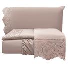 Jogo Cama Lençol Detail Queen Bordado Guipir Bordado Inglês Percal 300 Fios 4 Peças - Roxo Malva
