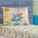 Jogo Cama Lençol Fantasy Solteiro Infantil Microfibra 2 Peças - Dinossauro - Palha