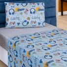 Jogo Cama Lençol Fantasy Solteiro Infantil Microfibra 3 Peças - Games - Azul