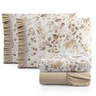 Jogo Cama Lençol Fiore Casal Padrão Estampado 180 Fios 100% Algodão Com Babadinho 4 Peças Bege Floral