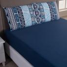 Jogo Cama Lençol Sonnet Casal Padrão Malha Estampada 100% Algodão 2 Peças - Geométrico - Azul Marinho