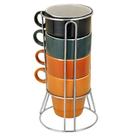 Jogo Canecas Empilháveis 4 Peças + Suporte Porcelana