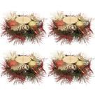 Jogo Castiçal Natal Decorado Luxo Bolas e Folhagens Dourado e Vermelho 15cm 4 Unidades - Master Christmas