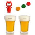 Jogo Cerveja 2 Copos 350ml com 3 Tampas Ajustáveis e Abridor Kit Bar para Cerveja Drink Chopp Presente Gourmet
