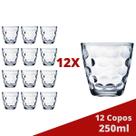 Jogo com 12 Copos de Vidro Transparente Bangkok 250ML Água