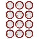 Jogo com 12 Pratos Fundos Natalinos Ramo Azevinho 22,5cm Melamina (Material Sintético)