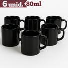 Jogo com 12 Xícaras de Cerâmica Borda Detalhe Esmaltada Caneca 80ml Preta Rústica para Café Chá