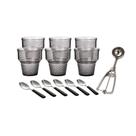 Jogo Com 13 Peças Para Servir Sobremesas Vidro e Aço Inox Jogo Com 13 Peças Para Servir Sobremesas Vidro e Aço Inox