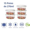Jogo com 15 mini potes redondos 270ml Ercaplast, kit pote BPA free