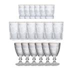 Jogo com 18 peças para Vinho, Drink e Wisky Borda Dourada.