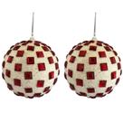 Jogo Com 2 Bolas de Natal Ø 12cm Branca Glitter Pedras Vermelhas Jogo Com 2 Bolas de Natal Ø 12cm Branca Glitter Pedras Vermelhas
