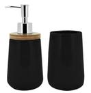 Jogo com 2 Peças para Banheiro em Cerâmica Bambu Black 380 ml - Mimo Style - BH20315 Jogo com 2 Peças para Banheiro em Cerâmica Bambu Black 380 ml - Mimo Style - BH20315