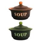 Jogo com 2 Sopeiras Com Tampa Cerâmica Alta Temperatura 300ml Cada Soup Laranja e Verde Saldão