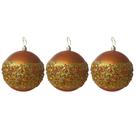 Jogo Com 3 Bolas de Natal Ø 10cm Ouro Velho Fosco Com Aplicações
