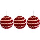 Jogo Com 3 Bolas de Natal Ø 12cm Vermelha Camurça Decorada Jogo Com 3 Bolas de Natal Ø 12cm Vermelha Camurça Decorada