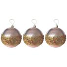 Jogo Com 3 Bolas Natal Ø 10cm Rosa Alto Brilho Com Aplicações